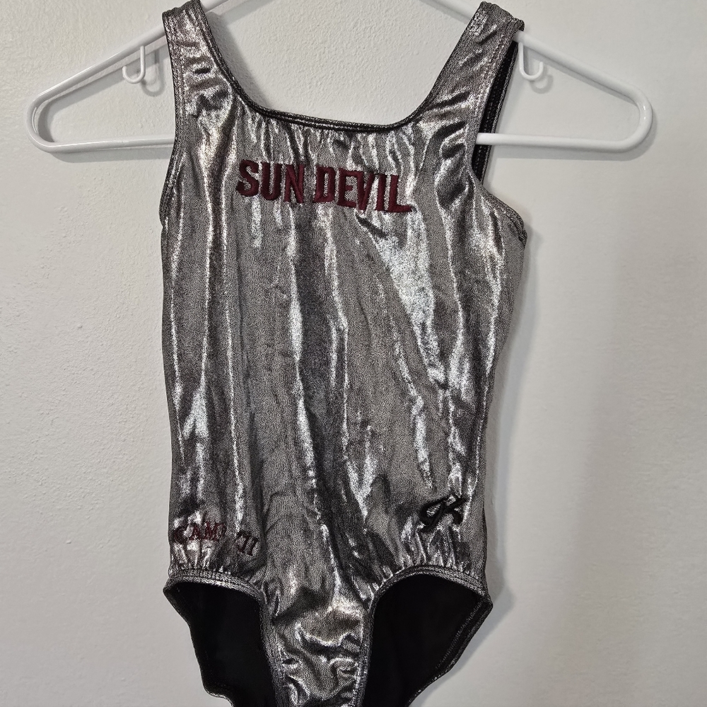 GK Sun Devils Gymnastics Leotard Child Medium Silver Camp ASU Dance